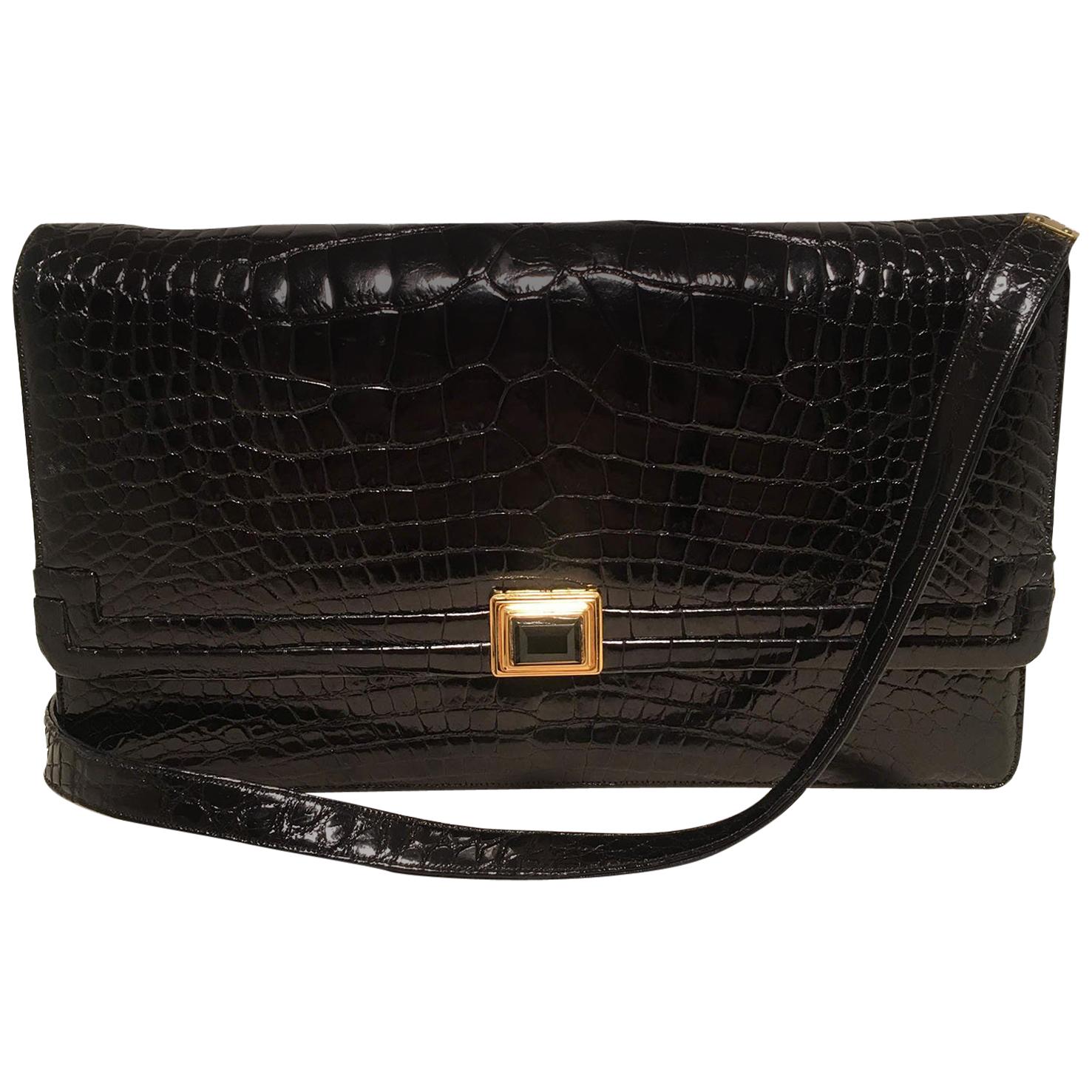 Bolso bandolera Judith Leiber Vintage Negro Aligátor Clutch