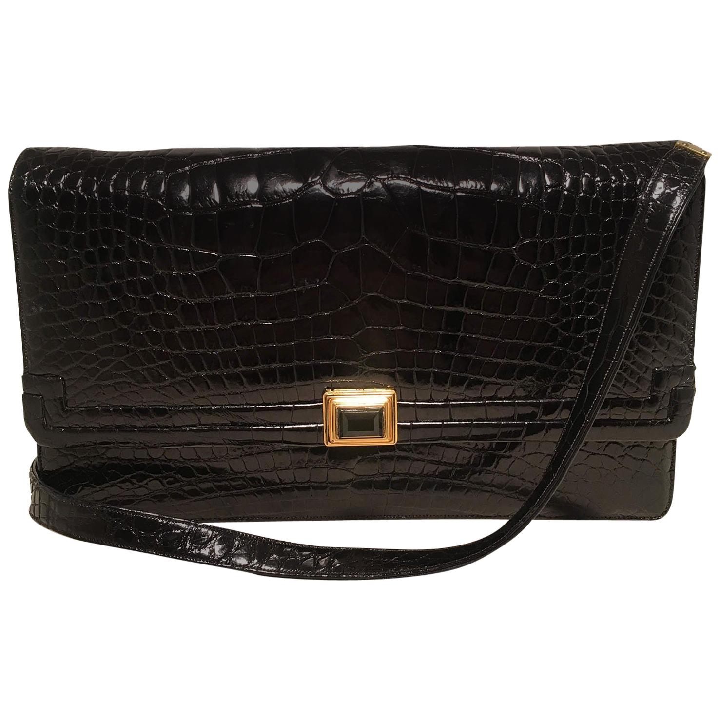 Judith Leiber Vintage Black Alligator Shoulder Bag Clutch