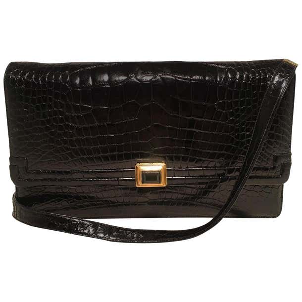 Judith Leiber Vintage Black Alligator Shoulder Bag Clutch For Sale at ...