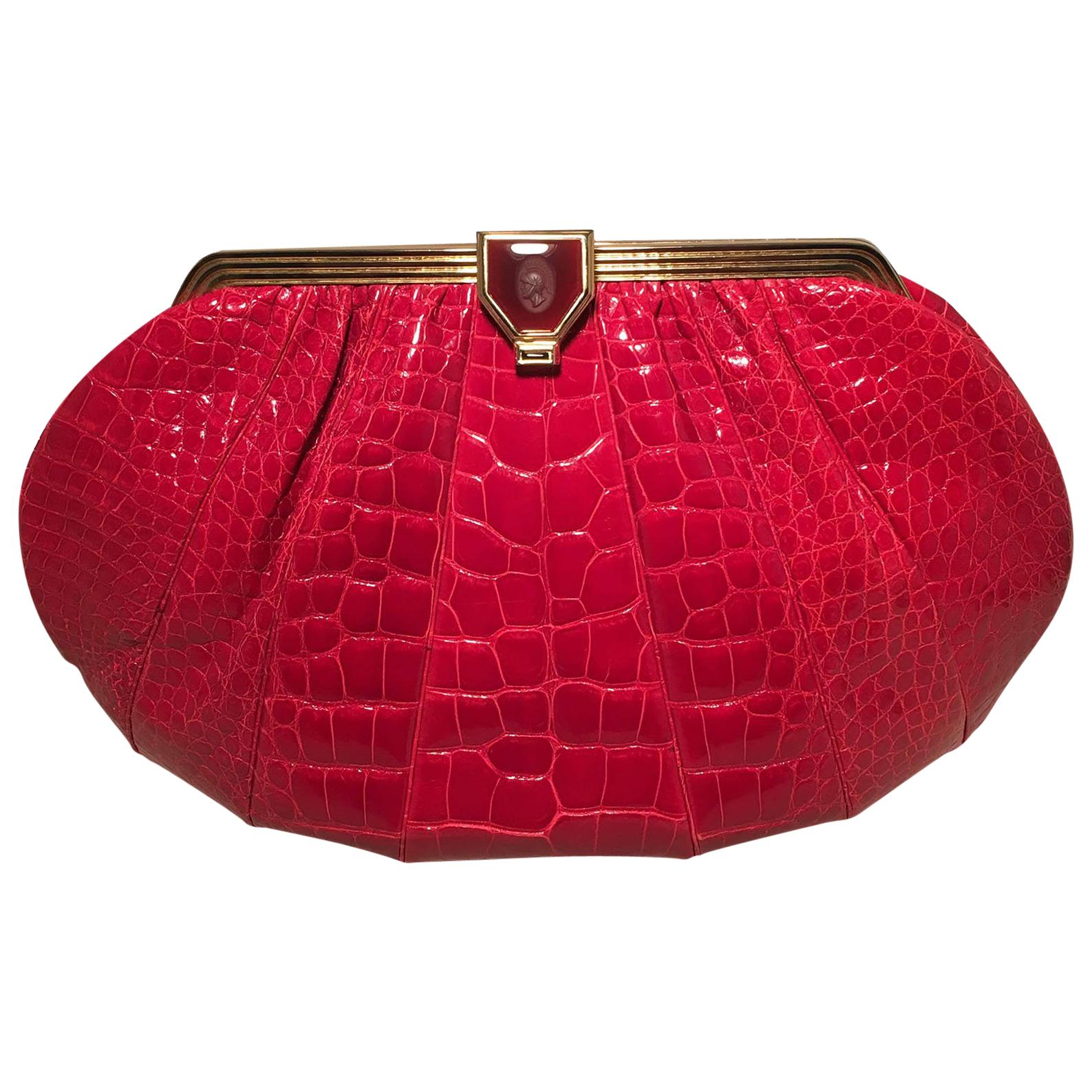 Judith Leiber Vintage Red Alligator XL Oversized Clutch For Sale