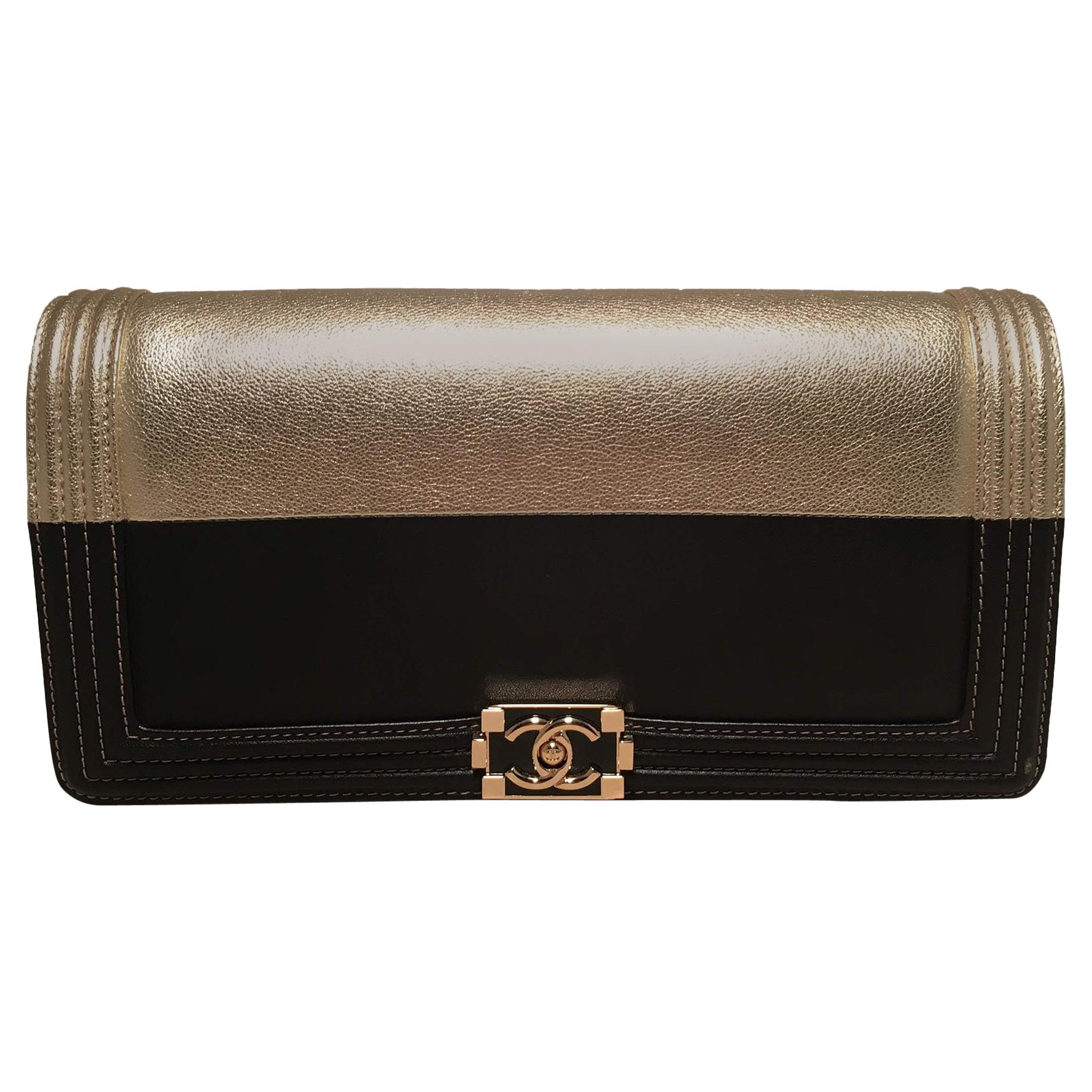 Chanel Black and Gold Le Boy Classic Flap Clutch