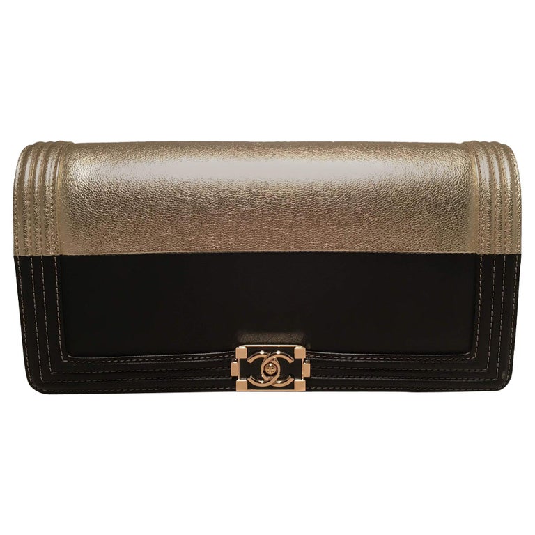 Chanel Black and Gold Le Boy Classic Flap Clutch at 1stDibs
