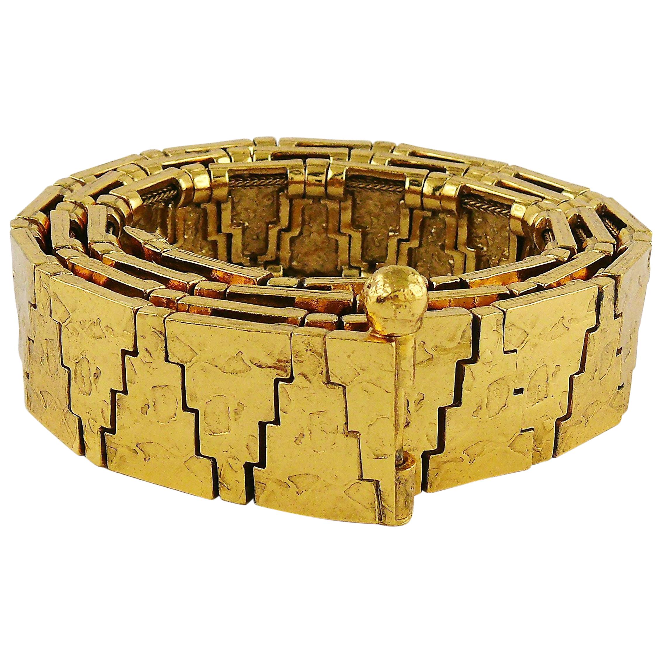 Yves Saint Laurent YSL Gold Toned Geometric Pattern Belt