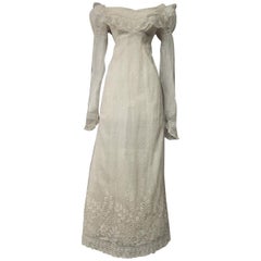 Antique Mameluck Dress in Muslin and Embroidered Veil - First French Empire Circa 1810