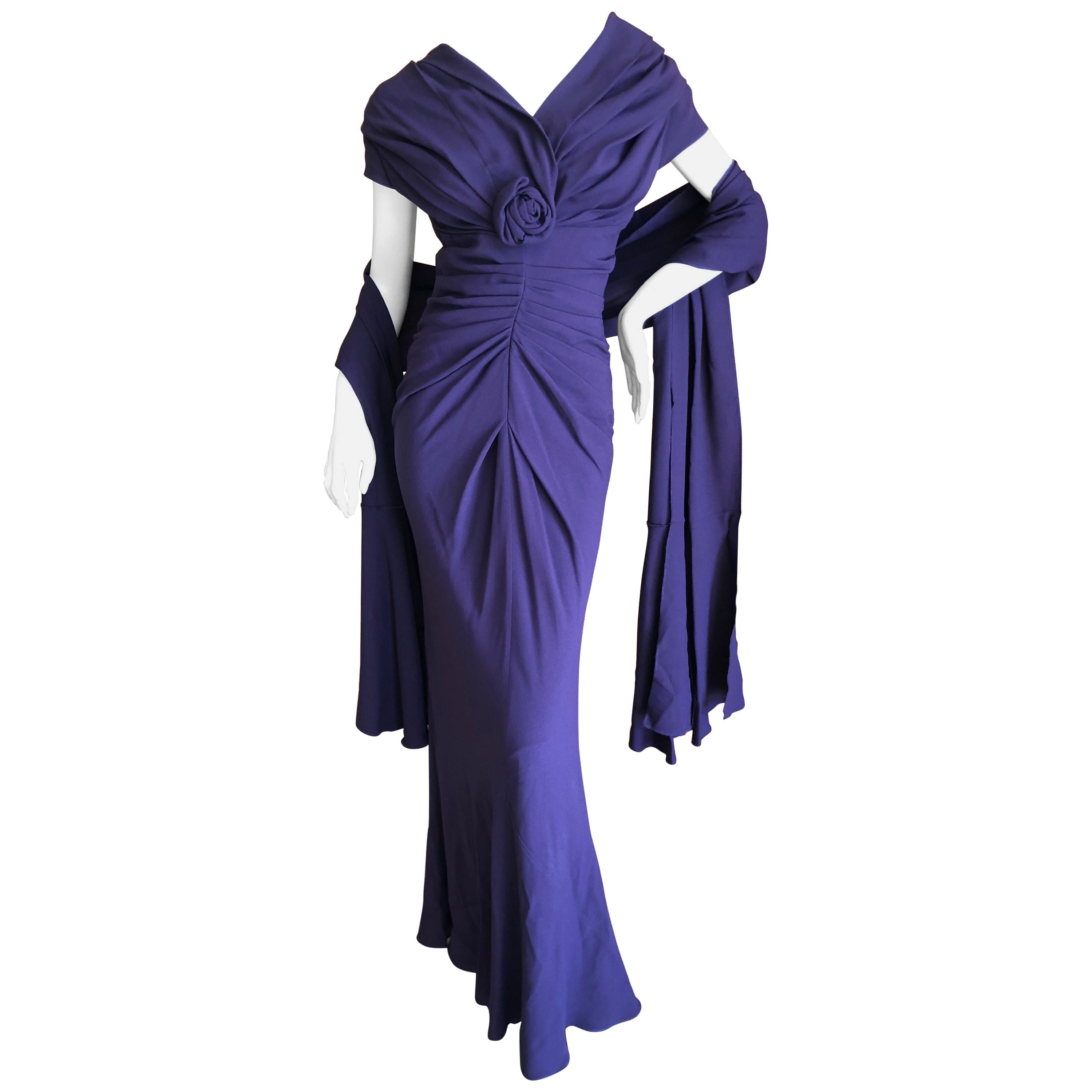 Christian Dior by John Galliano Purple Vintage Silk Lined Evening Dress w Shawl For Sale