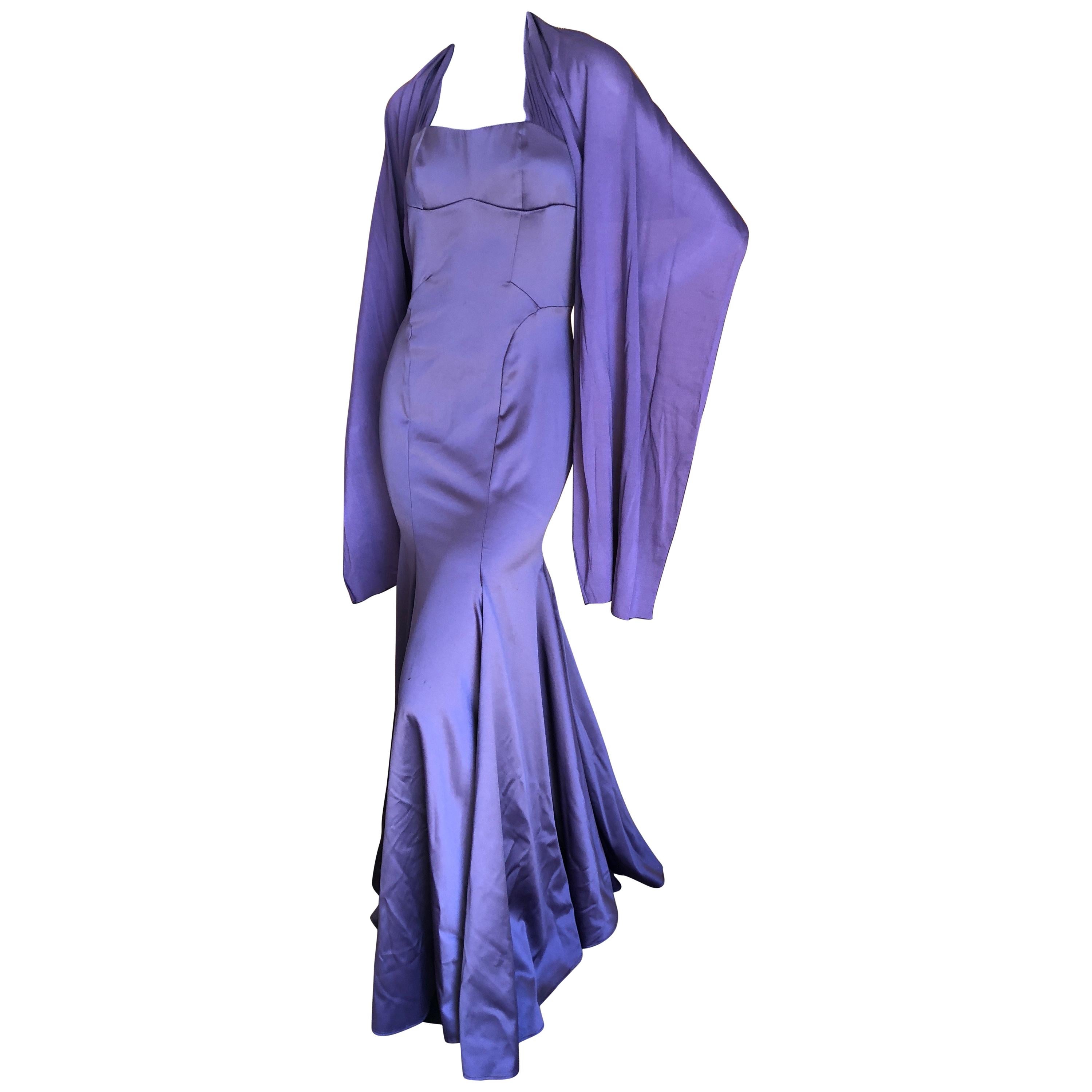 Roberto Cavalli Just Cavalli  Vintage Purple Silk Mermaid Evening Dress & Shawl  For Sale