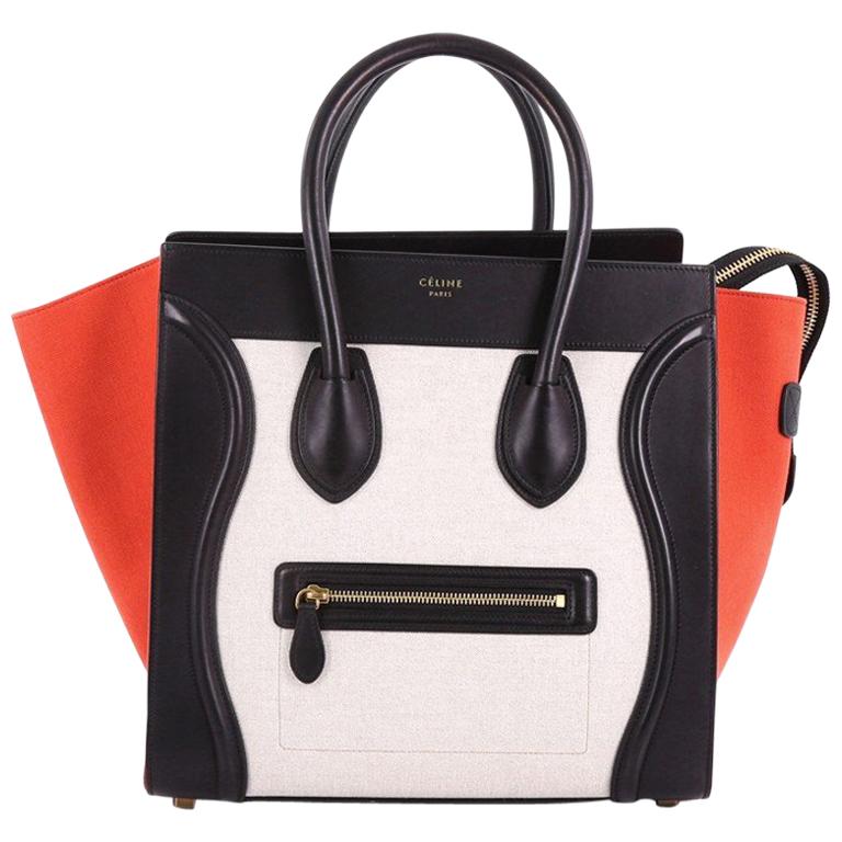 Celine Tricolor Luggage Handbag Canvas and Leather Mini