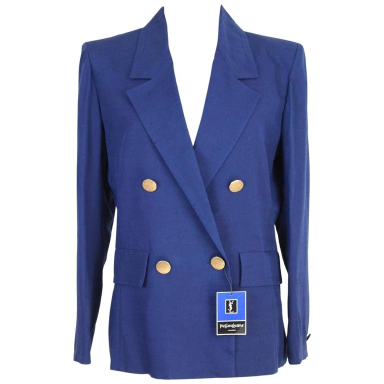 New 1990s Yves Saint Laurent Electric Blue Double Breasted Jacket ...