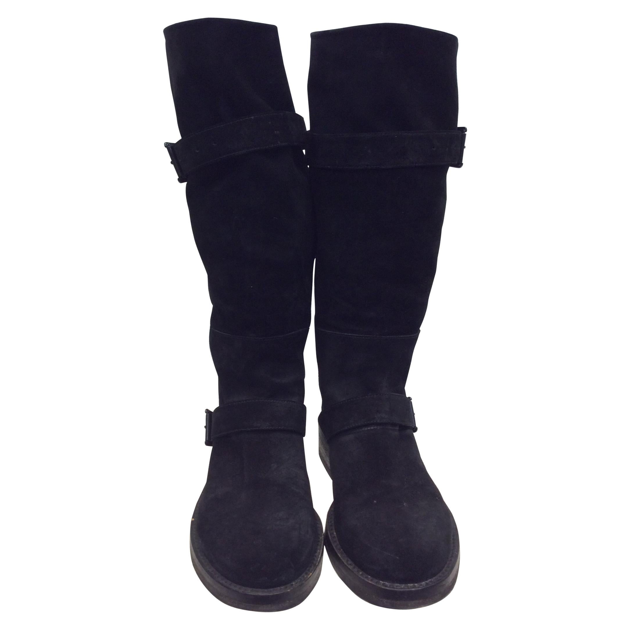 Ann Demeulemeester Black Suede Knee-High Boots For Sale
