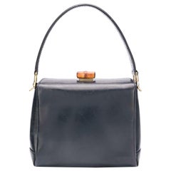 Gucci Small Navy Bamboo Leather Hand Bag