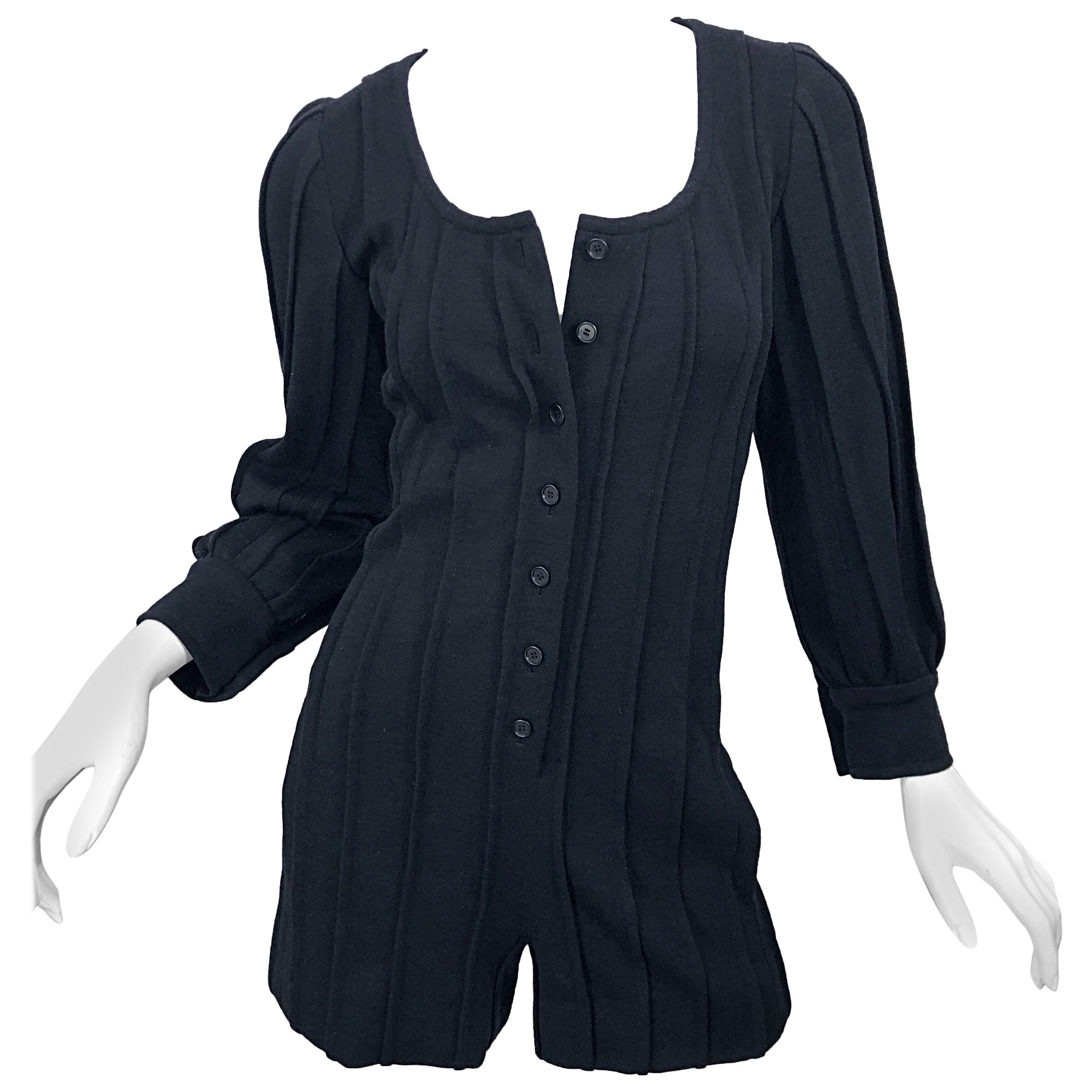 Combinaison jupe une pièce vintage Givenchy Haute Couture en laine noire à manches longues en vente