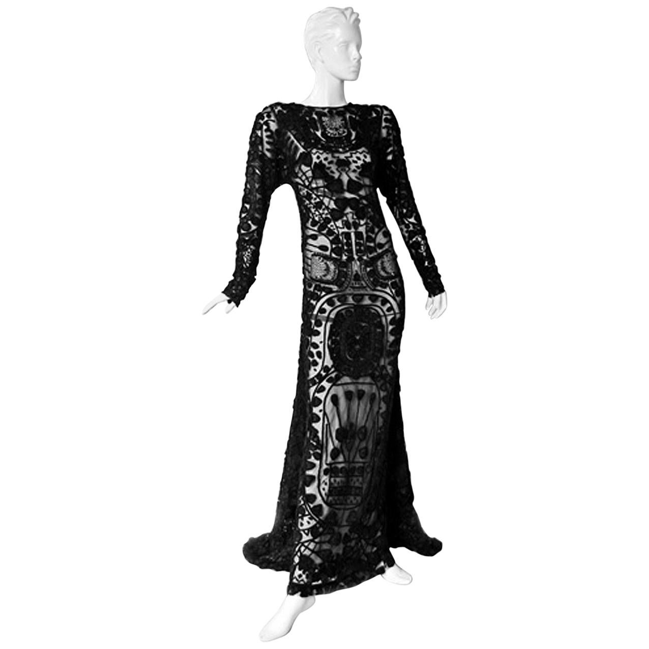 Tom Ford Magnificent Black Lace Cathedral Met Dress Gown    New For Sale