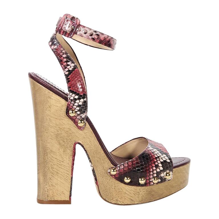 Red Alexandre Birman Snakeskin Wooden Sandals