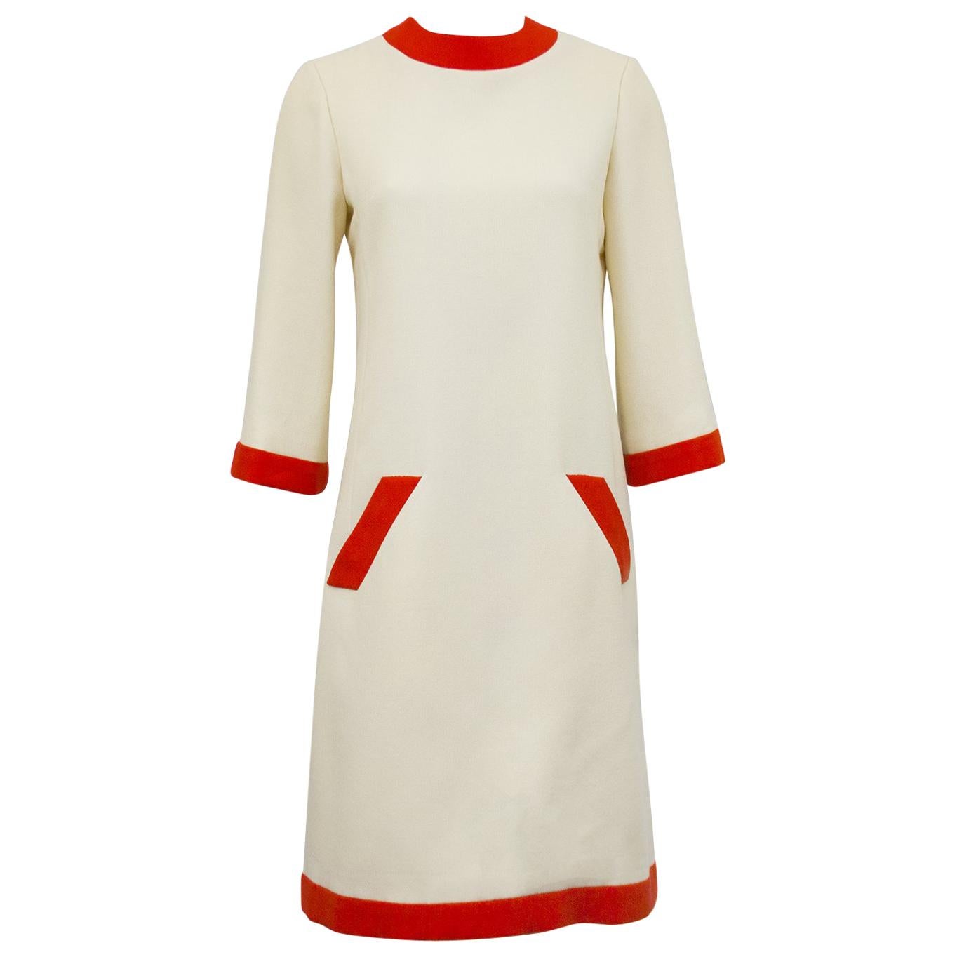 1960s Geoffrey Beene Cream and Orange Day Dress