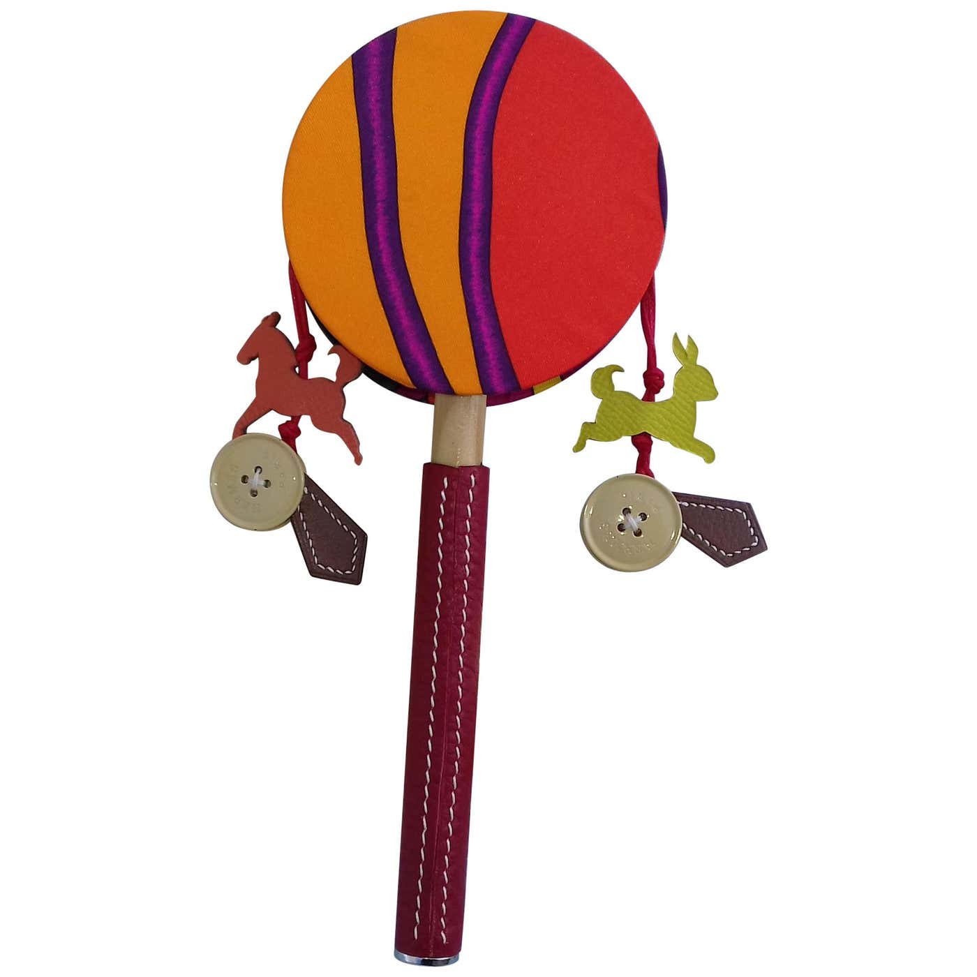 Hermès Petit H Tambourine Rattle Toy Silk Leather Wood in Box For Sale ...