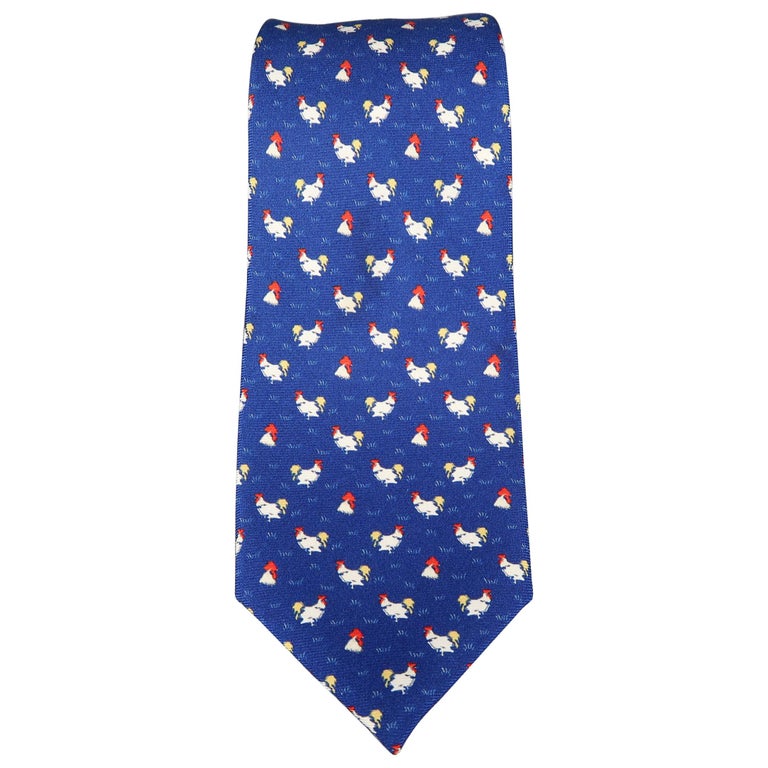 BATTISTONI Navy Rooster Print Silk Tie For Sale at 1stDibs battistoni