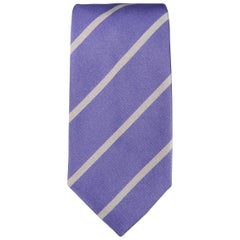 Retro RALPH LAUREN Purple Label Diagonal Silver Striped Silk Tie