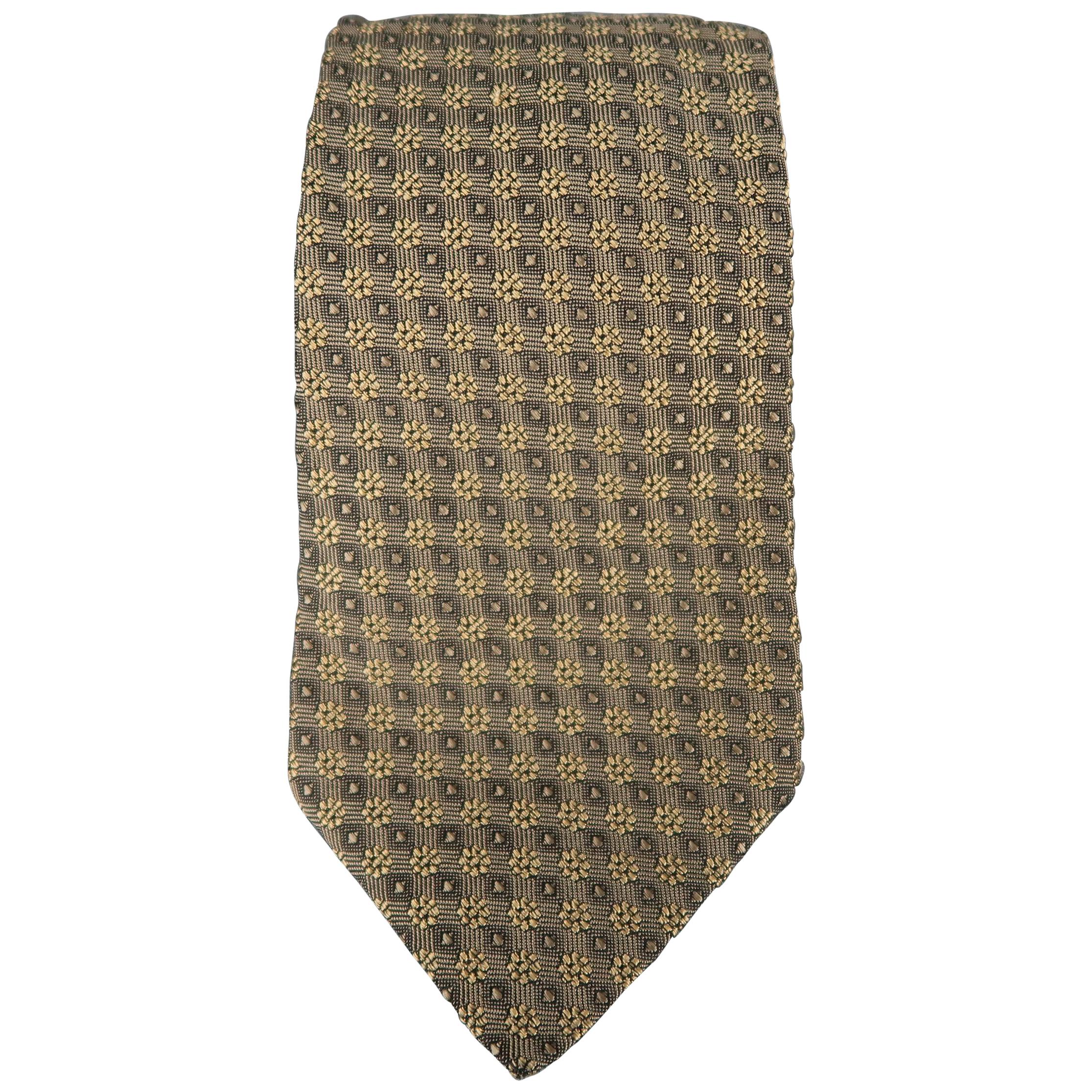 HERMES Gold Small Squares Silk Tie
