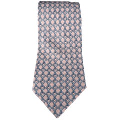 HERMES Pink & Blue Chain Print Silk Tie with Box