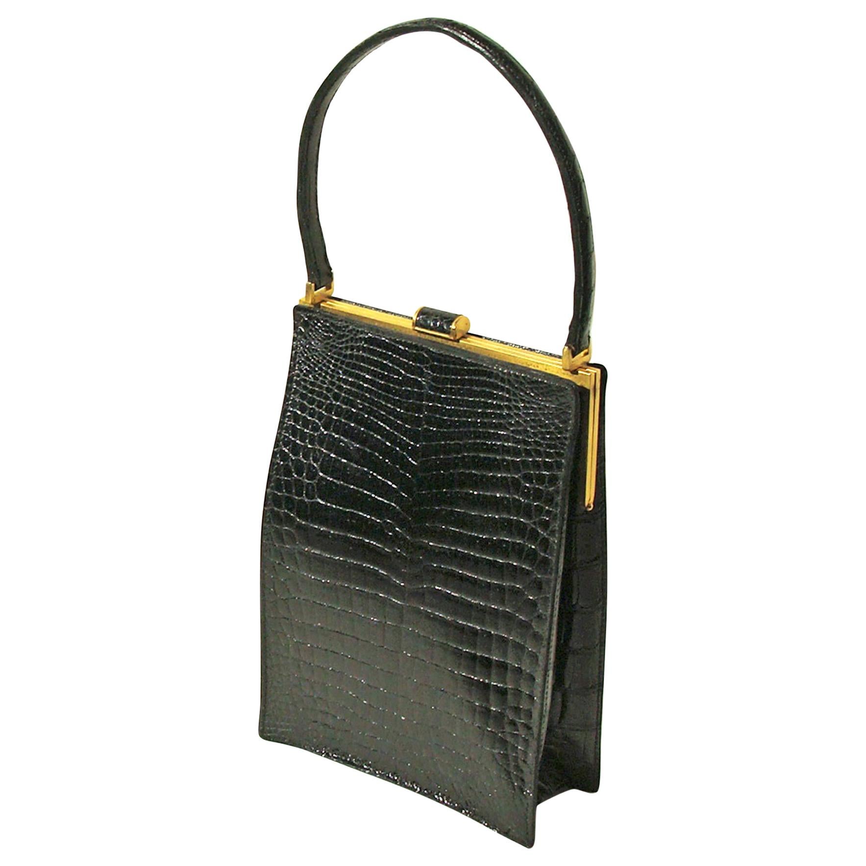 Unusual Architectural Black Alligator Handbag by Christian Dior  For Sale