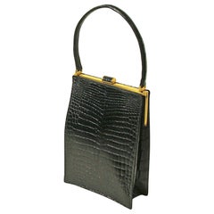 Unusual Architectural Black Alligator Handbag by Christian Dior 