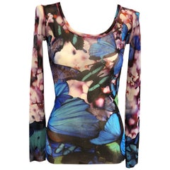 Jean Paul Gaultier Soleil Butterfly Print Sheer Top (S)