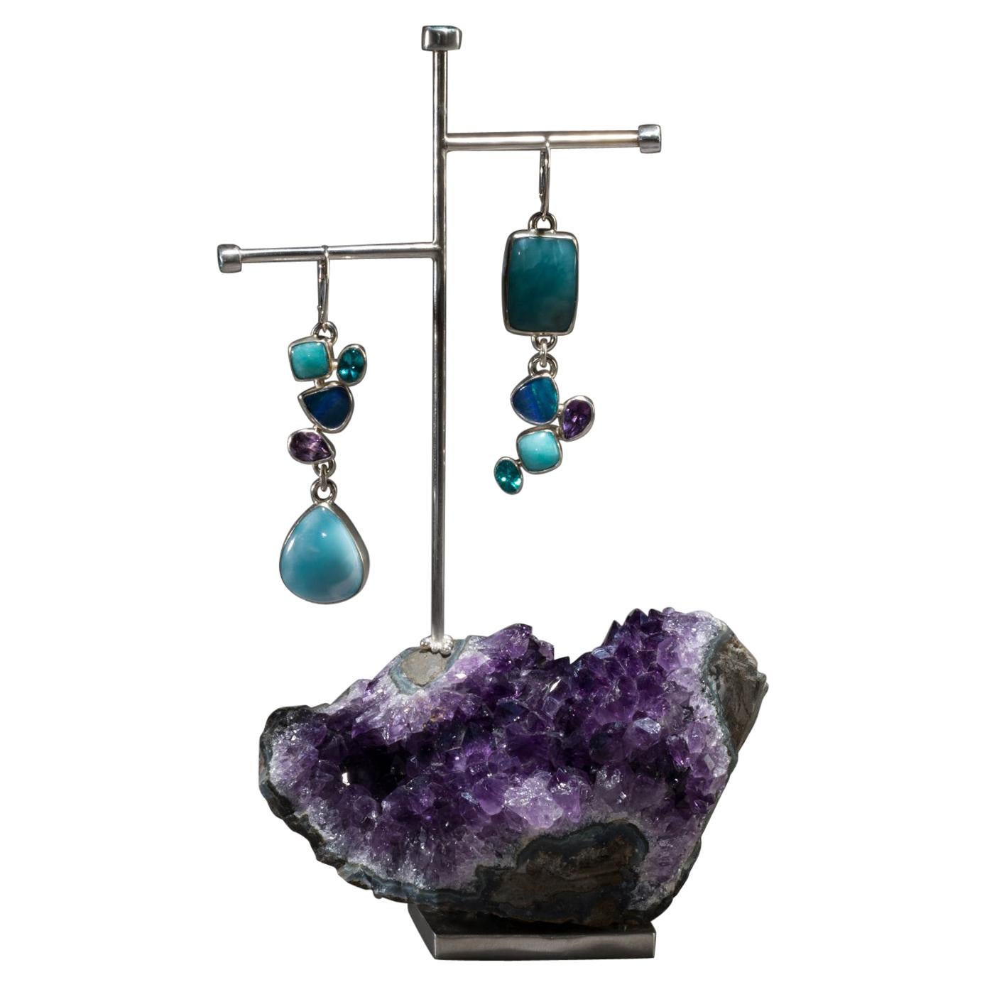 Studio Greytak 'Larimar Earrings on Amethyst' With Opal and Apitite For Sale