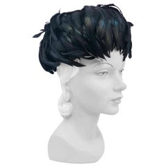 1960s Black Rooster Feathered Cocktail Hat