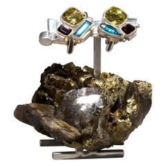 Studio Greytak Boutons de manchette « Lemon Quartz On Galena » en grenat et tourmaline