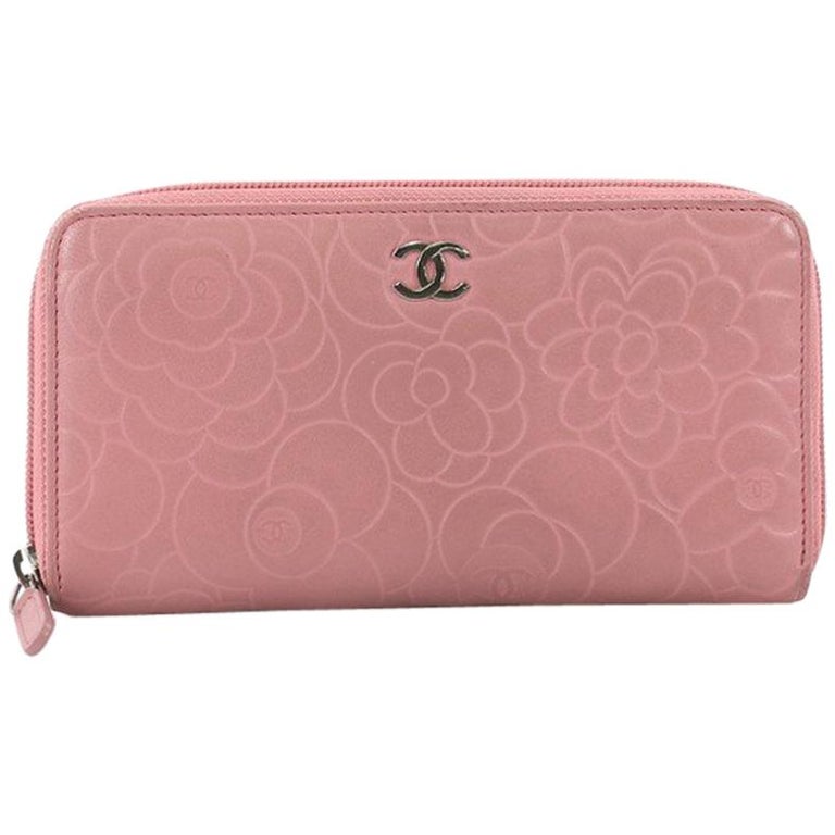Chanel Zip Around Wallet Camellia Lambskin at 1stDibs