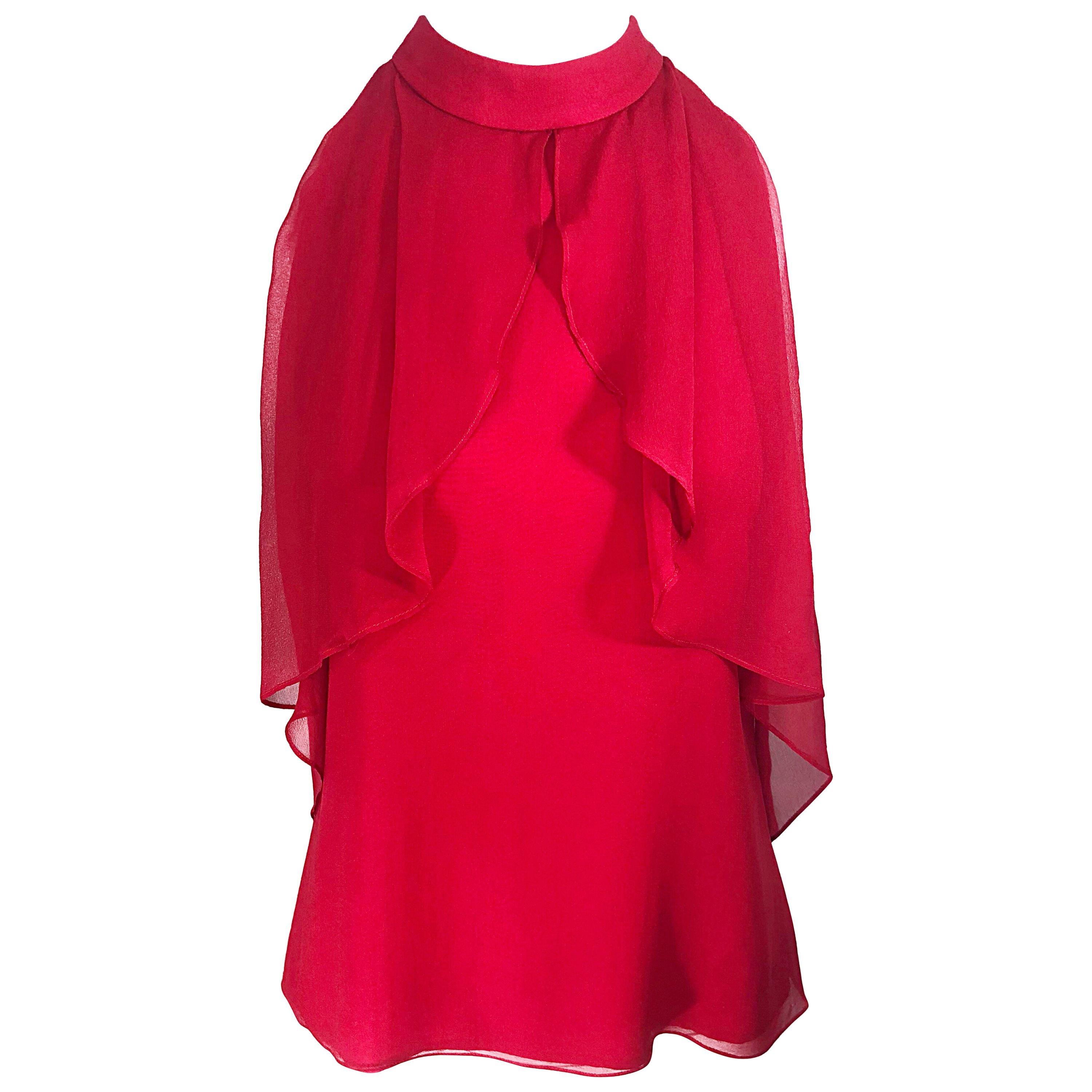 Christopher Dean Early 2000s Lipstick Red Size 4 Silk Chiffon Blouse Top For Sale