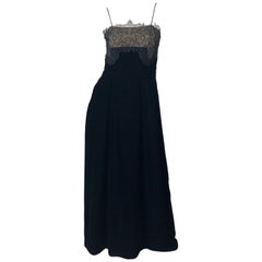 Beautiful Retro Richilene 1970s Black Silk Velvet + Nude Lace Chiffon Gown