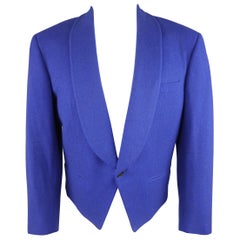 Vintage MISSONI 38 Royal Blue Wool Blend Cropped Shawl Collar Jacket