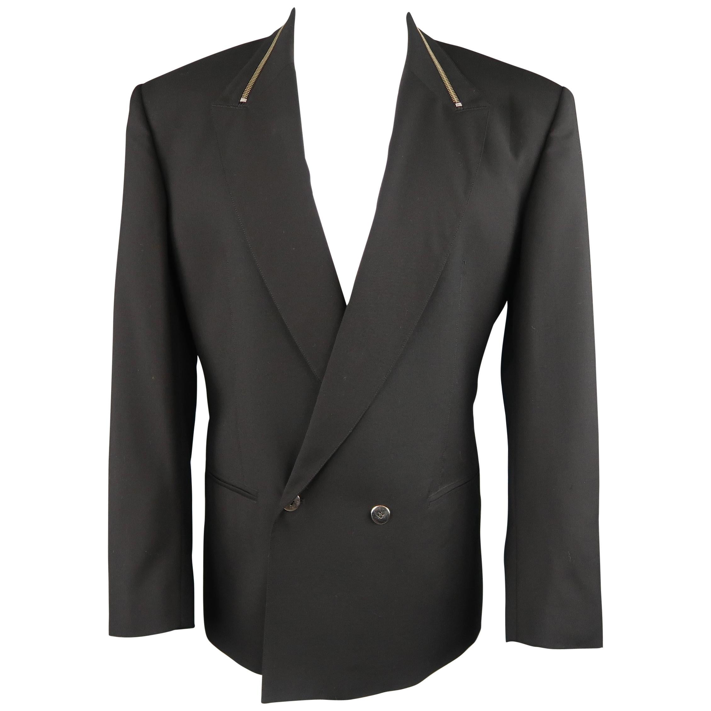 CLAUDE MONTANA 40 Black Double Breasted Zip Peak Lapel Jacket