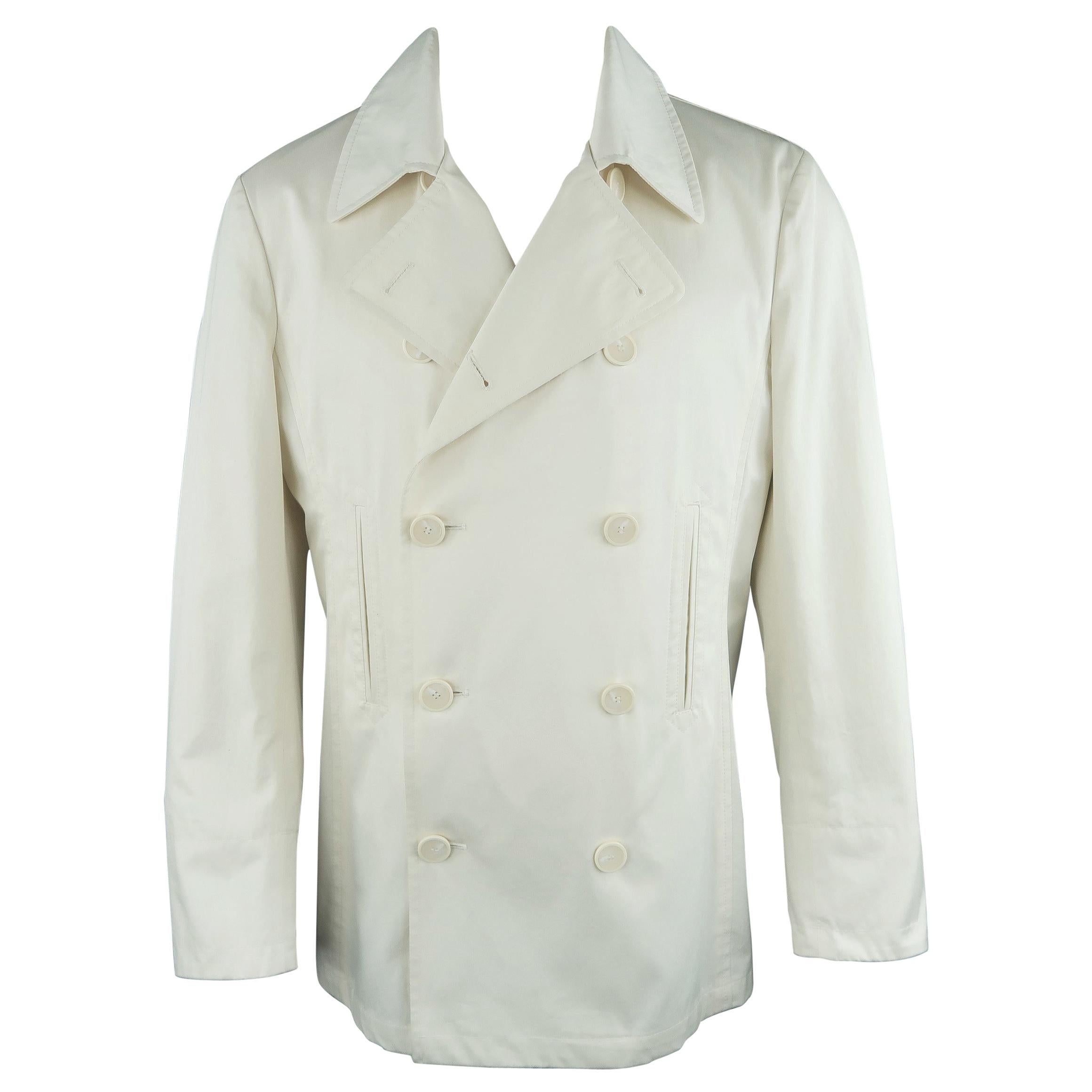 PAL ZILERI 40 Cream Khaki Cotton Double Breasted Peacoat Jacket