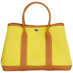 2017 Hermès Lime Canvas & Toffee Negonda Leather Garden Party 30cm