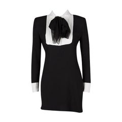 Saint Laurent Paris Black Sequinned Yoke Detail Long Sleeve Dress S