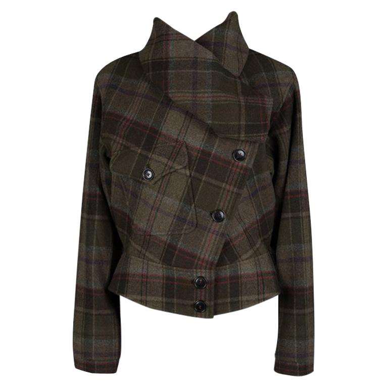 Ralph Lauren Multicolor Plaid Draped Collar Detail Cashmere Jacket M