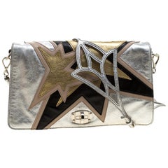 Miu Miu Silver Leather Mini Star Motif Diagonal Shoulder Bag