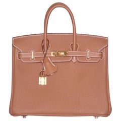 Hermès - Sac Birkin 25 en cuir togolais doré et accessoires en or