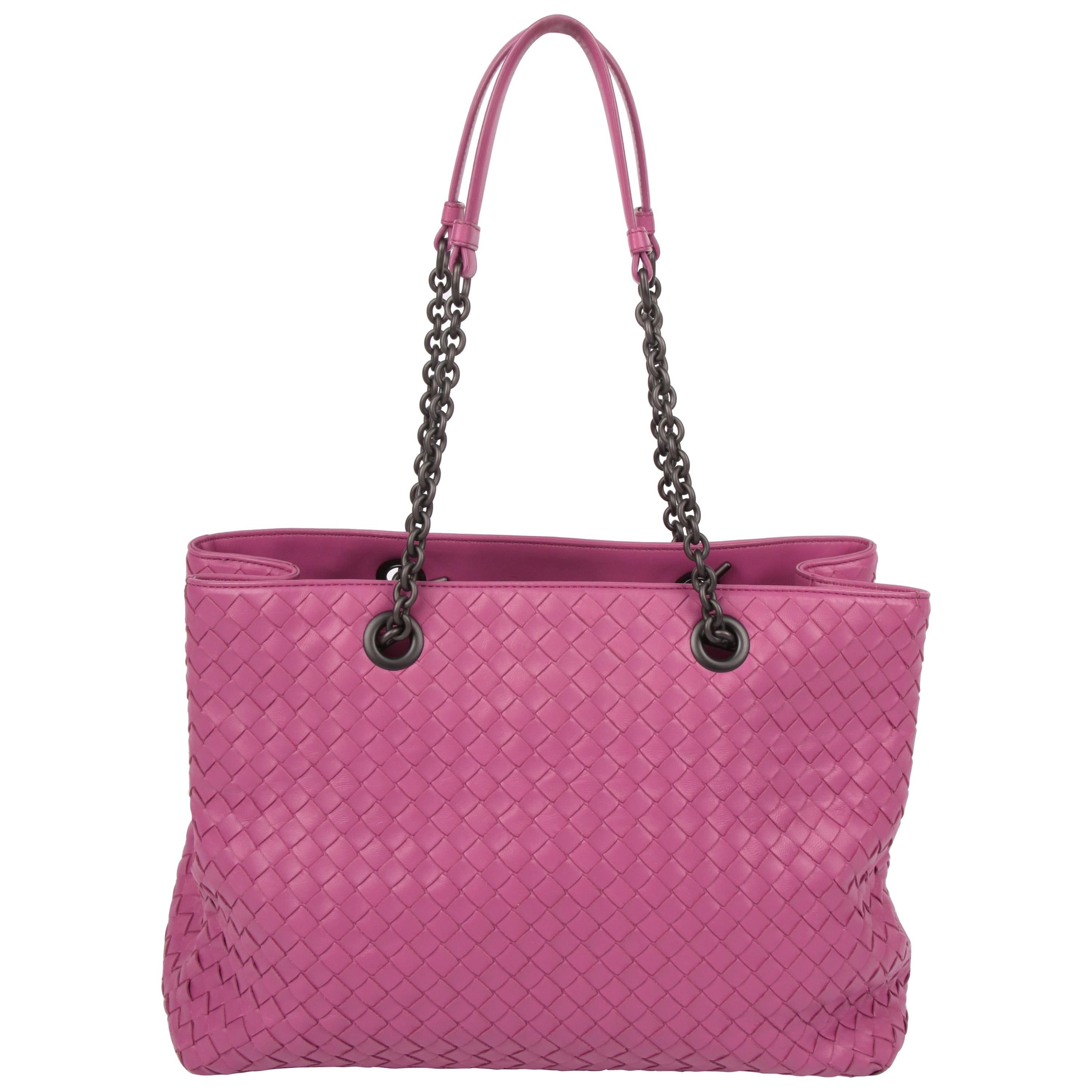 Bottega Veneta Intrecciato Double Chain Shoulder Bag - purple