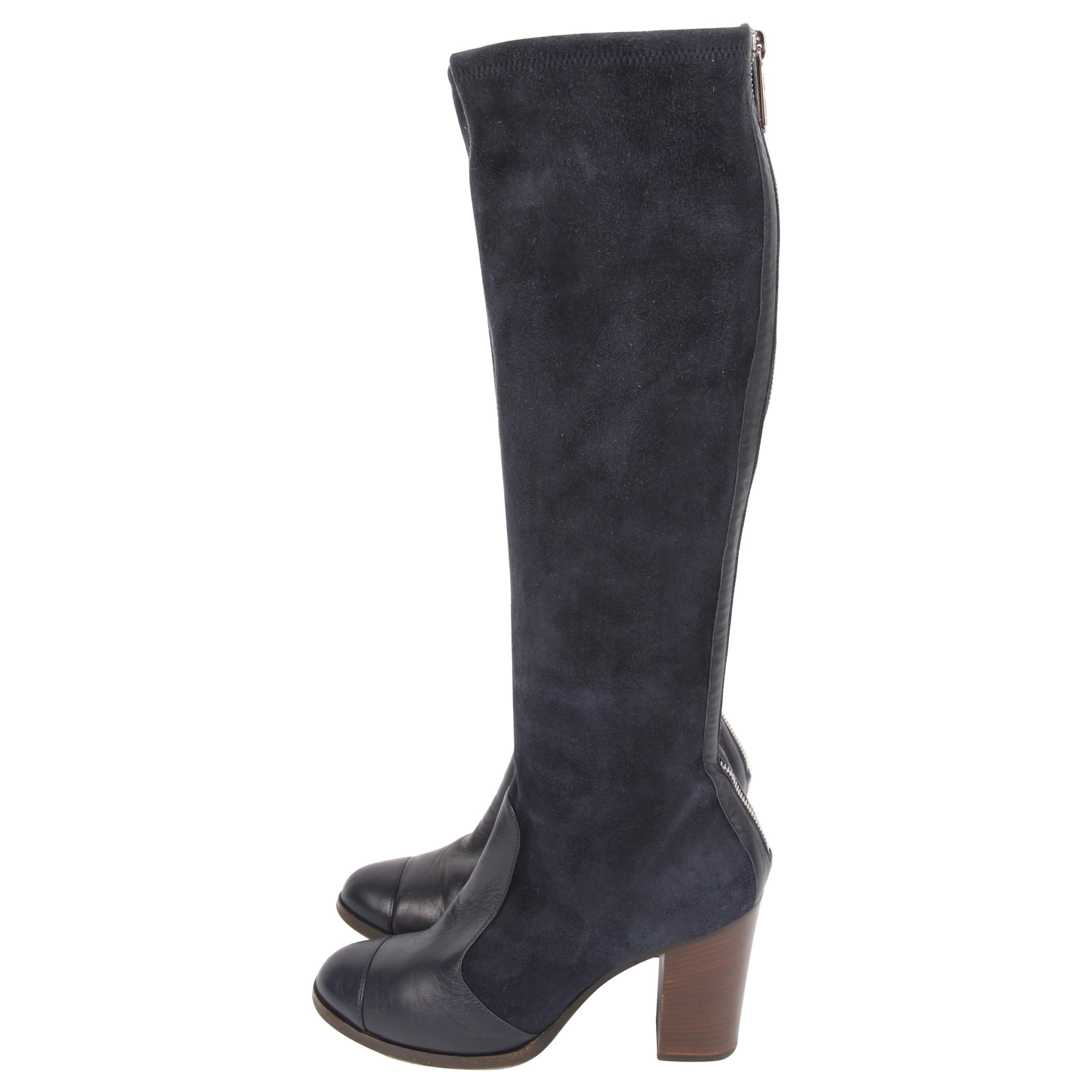 Chanel Knee High Boots - dark blue