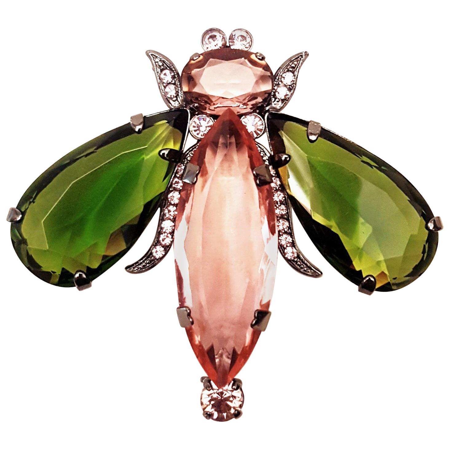 Giorgio Armani Art Deco Glass and Rhinestone Bee Brooch