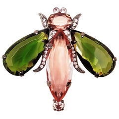Vintage Giorgio Armani Art Deco Glass and Rhinestone Bee Brooch