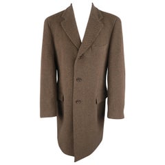 BARNEY'S NEW YORK 40 Brown Diagonal Stripe Wool Notch Lapel Over Coat