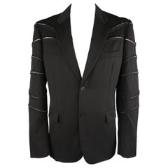 COMME des GARCONS XL Black Slash Panel Wool Notch Lapel FW 2015 Jacket