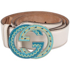 Gucci GG Leather Belt - white/turquoise 