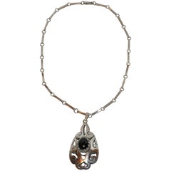 "J.H.S." Huge Abstract Silver 925 with Black Onyx Pendant with Necklace