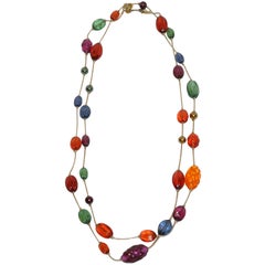 Vintage Yves Saint Laurent Extra-Long Multi-Color Etched Pour Glass Lucite Necklace