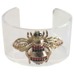 Vintage Oscar De La Renta clear Lucite cuff bracelet with Bumble Bee